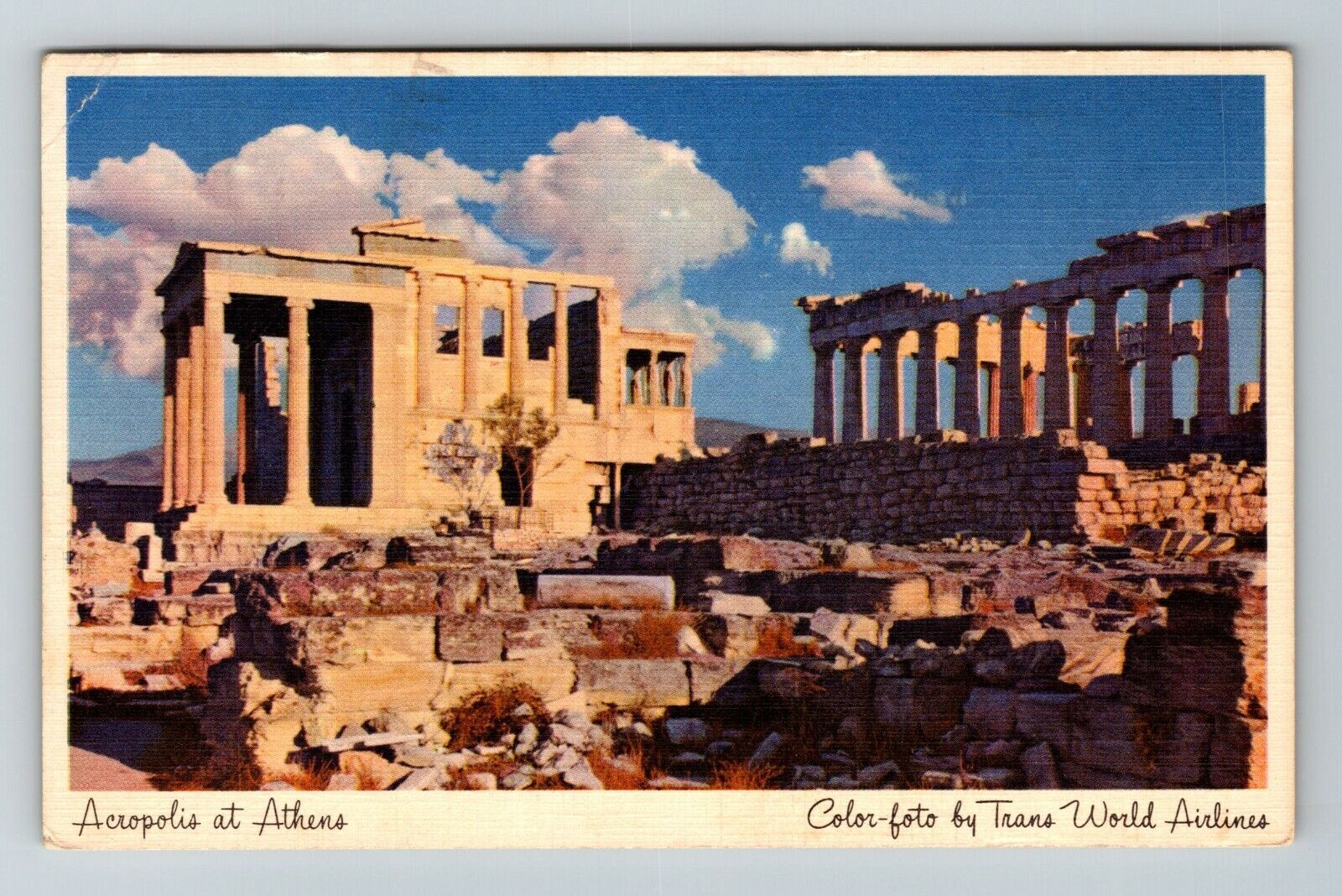 Athens Greece, Acropolis Vintage Linen Postcard