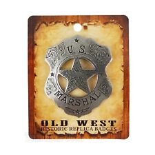 US Marshal Shield Floral Badge Star Old West Replica Antique Silver Made in USA picture