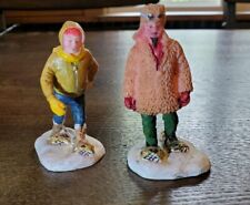 2 Lemax Holiday Snow Village People Figurines Christmas Men Snow Shoeing Shoe picture