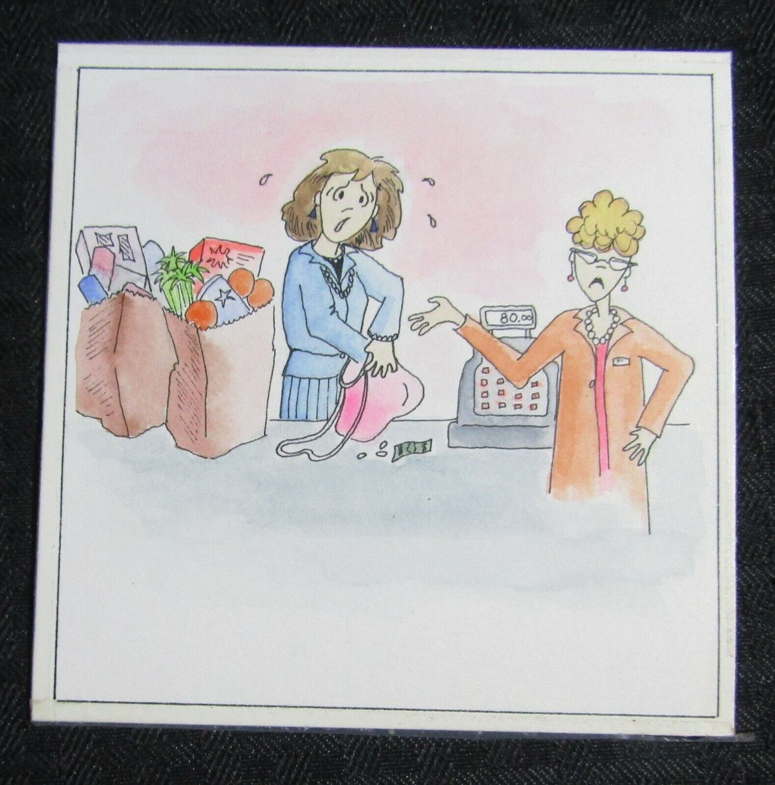 NOTE CUBE Cartoon Woman Shopping with No Money 4.5x5\