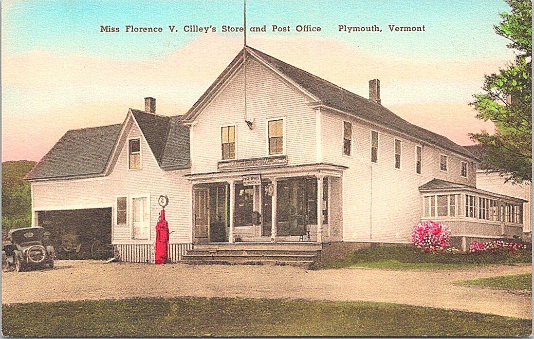 Lithograph Plymouth VT Cilley\'s Store & Gas Station 1920s era