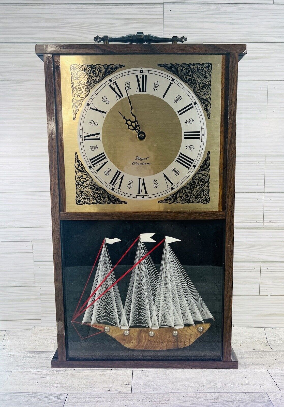 Royal Creations Vintage Electrical Clock With Handmade Ship On Display 
