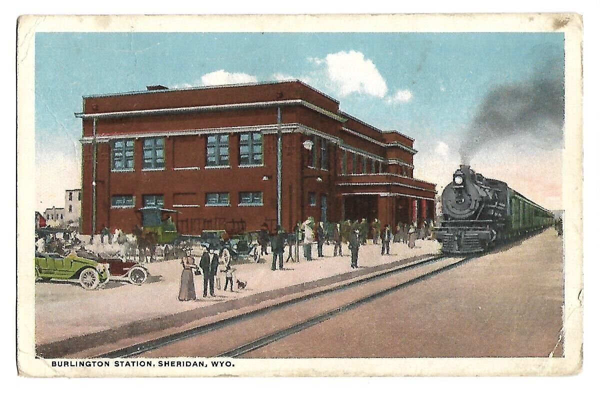 postcard burlington station sheridan, wy.  1917