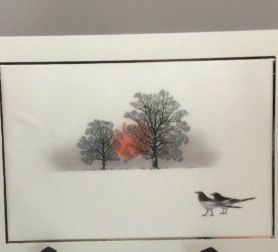 Art On Silk Holiday Greeting Cards Birds Trees Setting Sun Asian Art 12 Cards
