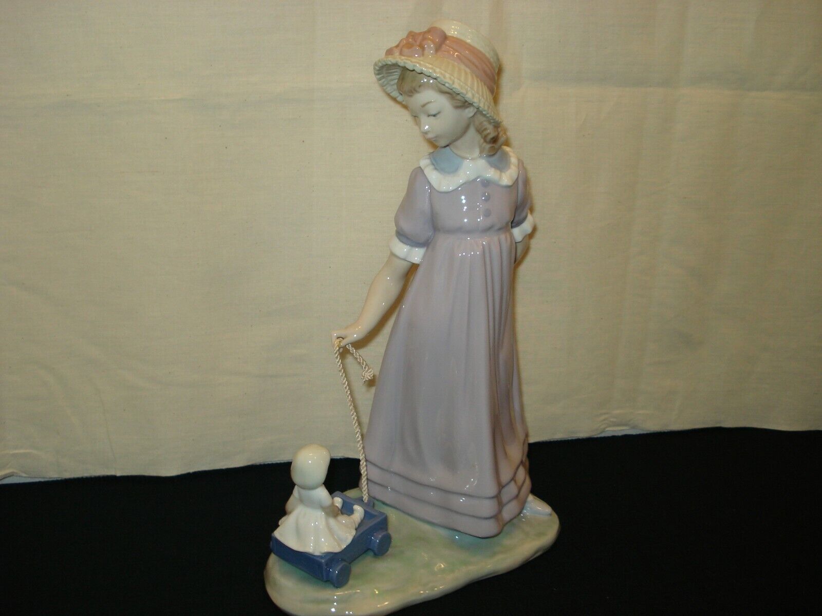 Lladro Fine Porcelain Girl with Doll & Wagon 11\