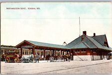 Northwestern Depot Train Station Horse & Wagon Kenosha WI C1910 Postcard picture