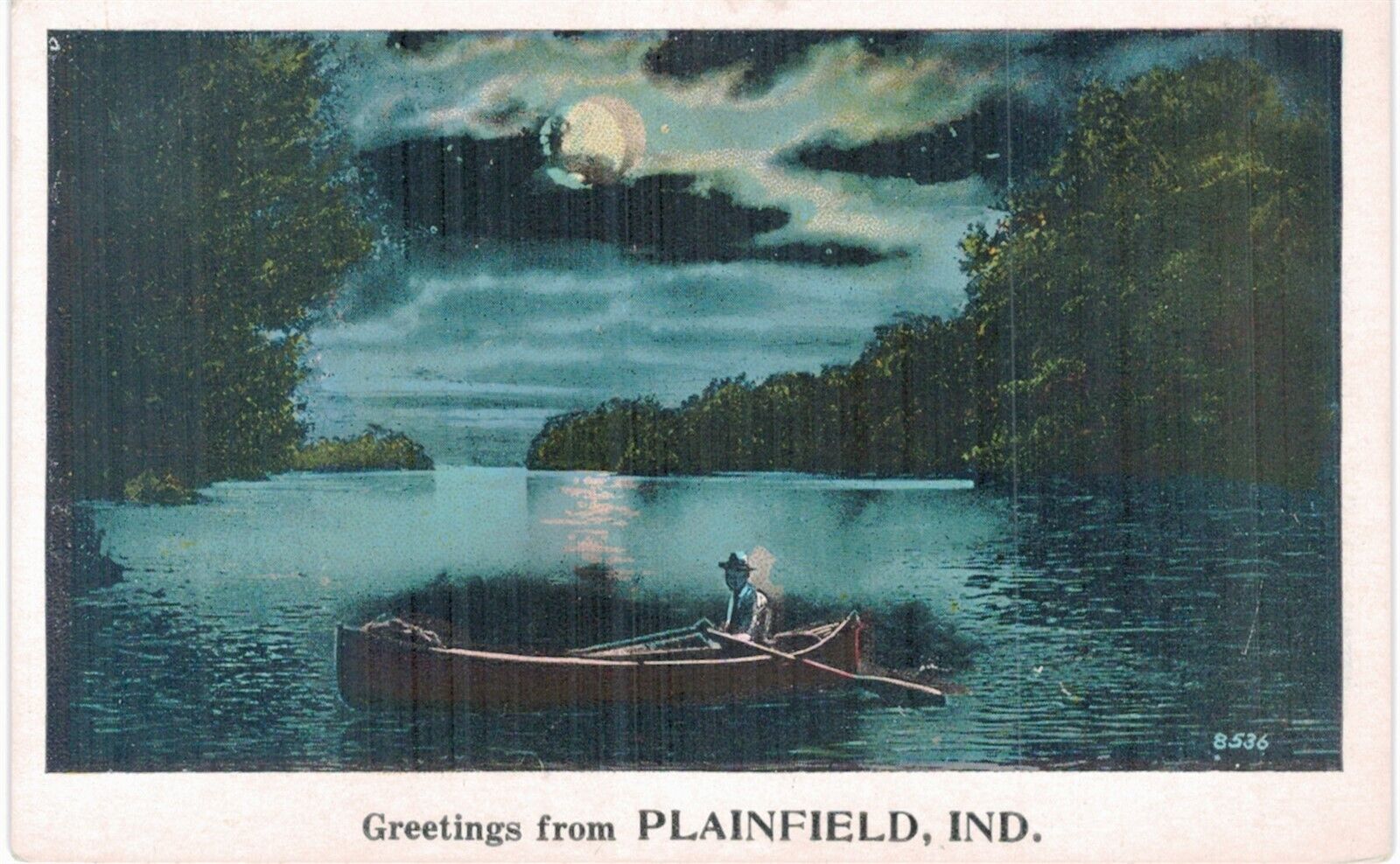 Plainfield Greetings Moonlight Night Fishing 1930 IN 