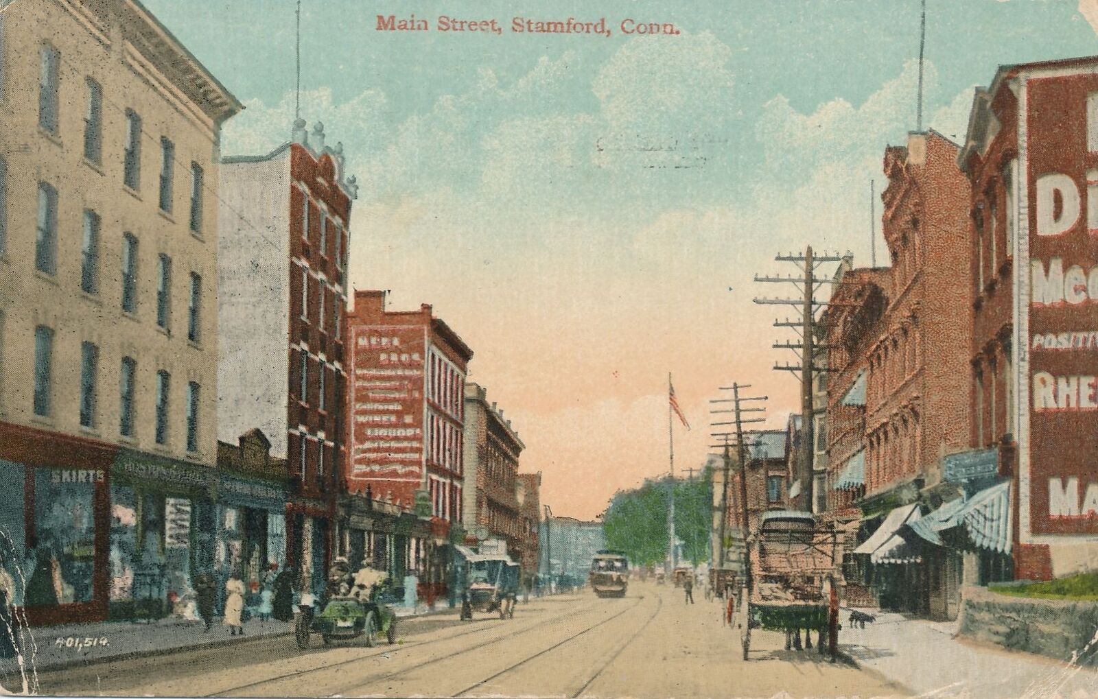 STAMFORD CT - Main Street Postcard - 1912
