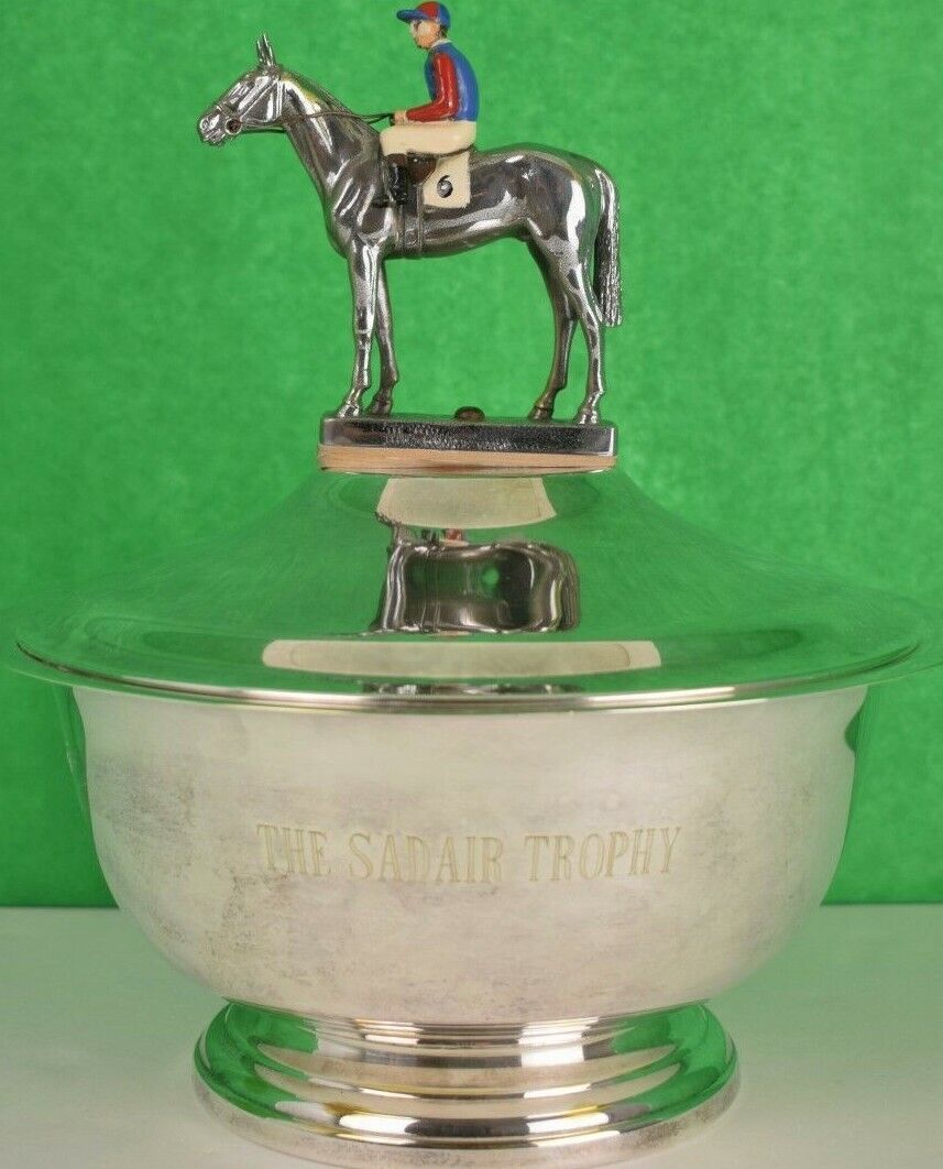 The Sadair Trophy w Lejeune Chrome Jockey Car Mascot in Bristol Silver by Poole