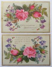 Victorian Lot of 2 BIBLE VERSE Cards-LOVELY PINK ROSES & VIOLETS picture