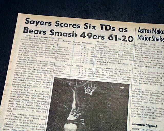GALE SAYERS Chicago Bears NFL Football 6 TDs Touchdowns Single Gm 1965 Newspaper