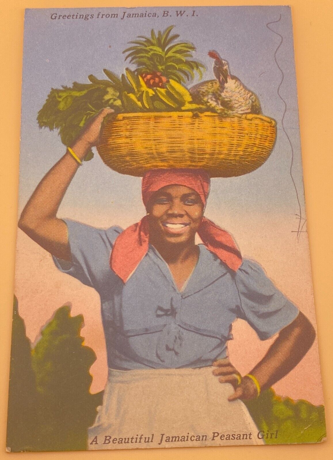 Postcard Greeting from Jamaica B.W.I. A Beautiful Jamaican Peasant Girl No. 405