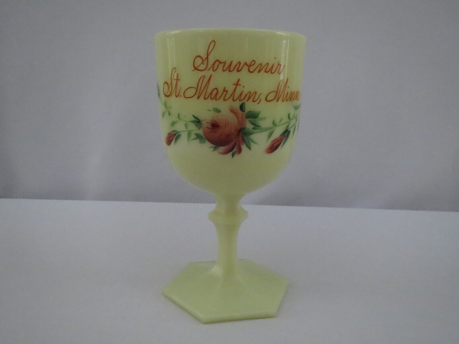 St. Martin MN Minn Minnesota Advertising Souvenir Custard Glass Goblet