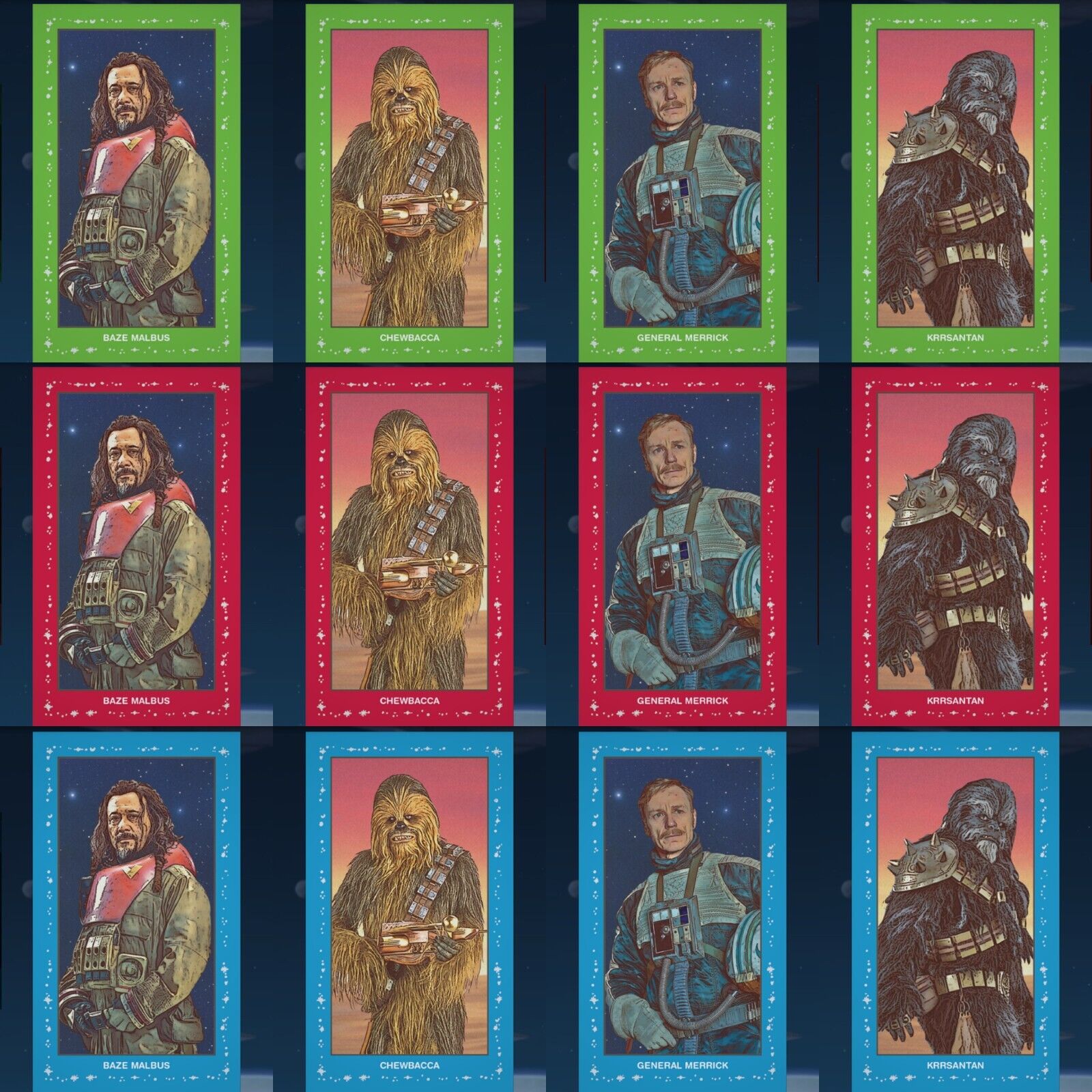 TOPPS STAR WARS CARD TRADER T - 206 SERIES 2 PART 3 GREEN RED BLUE SET 12 CARD
