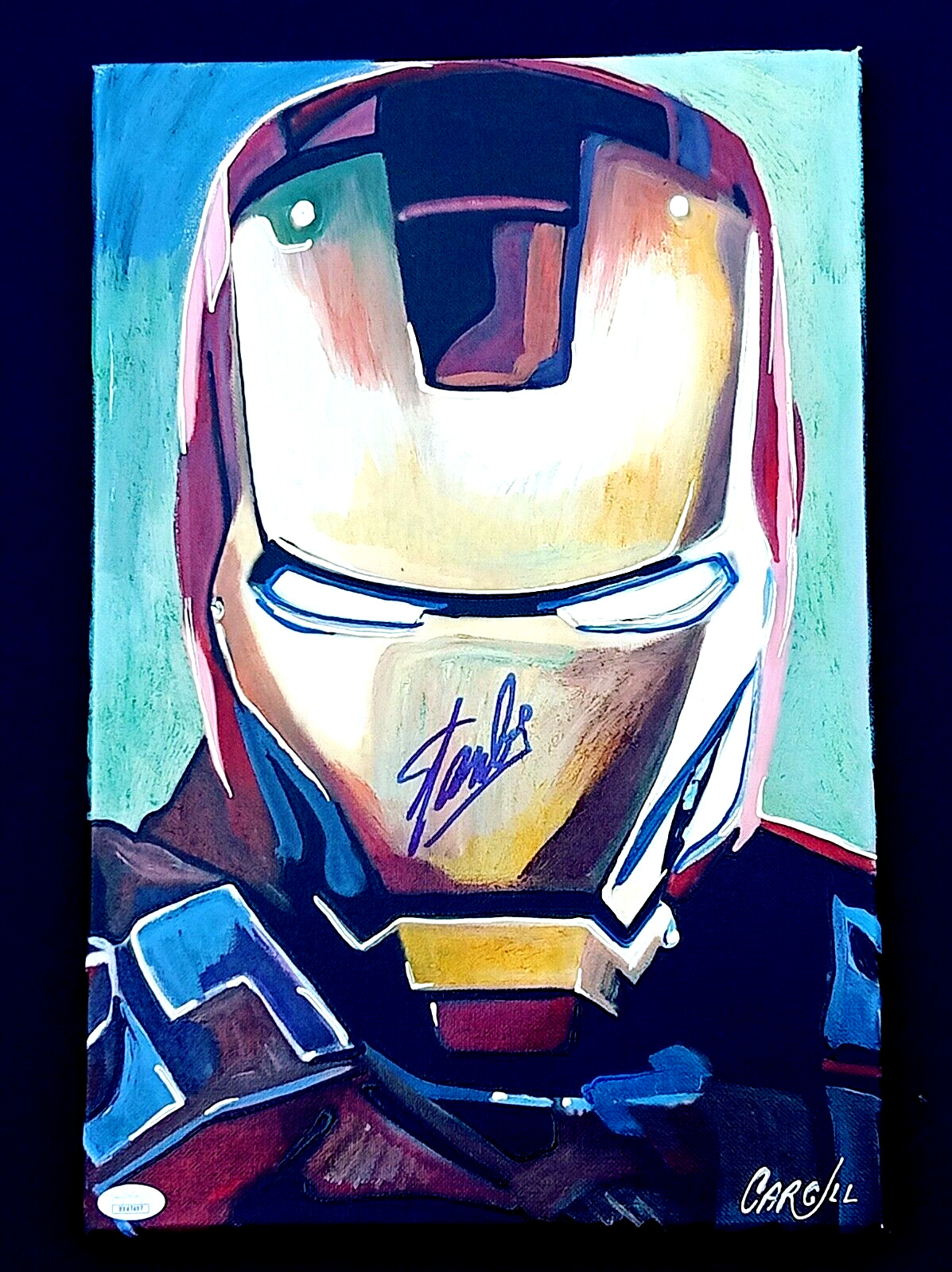 STAN LEE Marvel Ironman SIGNED Canvas 12x18 Cargill Painting JSA LOA