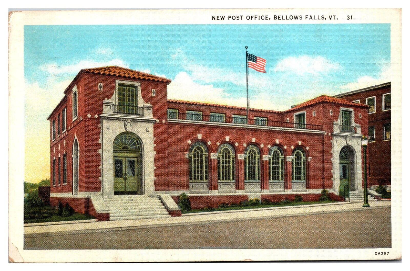 Vintage New Post Office, Bellows Falls, VT Postcard