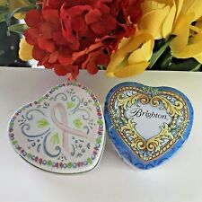 Vintage Pair (2) BRIGHTON Jewelry Tin Heart Shaped Box Canisters Advertising picture