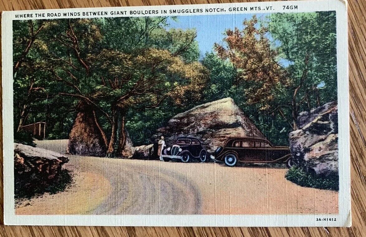 Road Winds Between Boulders Smugglers Notch Vermont Postcard Green Mountains VT
