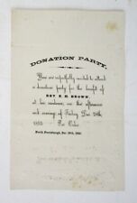 1855 Invitation to Donation Party of Rev. Z. H. Brown of North Ferrisburgh, VT picture