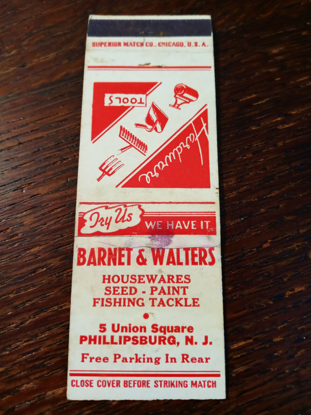 Vintage Matchcover: Barnet & Walters Hardware, Phillipsburg, NJ