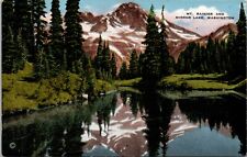 Washington Beautiful Scene on Mirror Lake and Mt. Rainier Postcard ipc 10 picture