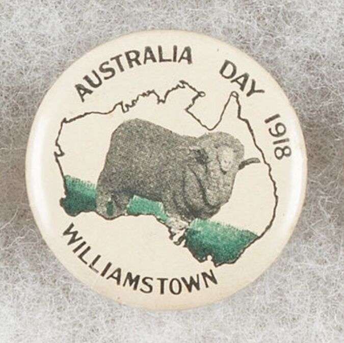 World War One Australia Day Williamstown 1918 Pinback Button Badge - very scarce