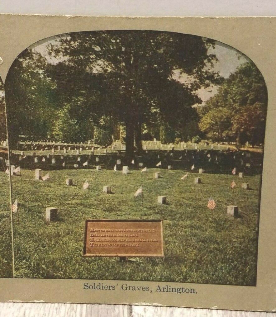 Vintage Color Stereoscope Card Stereoview Soldiers Graves Arlington Cemetery