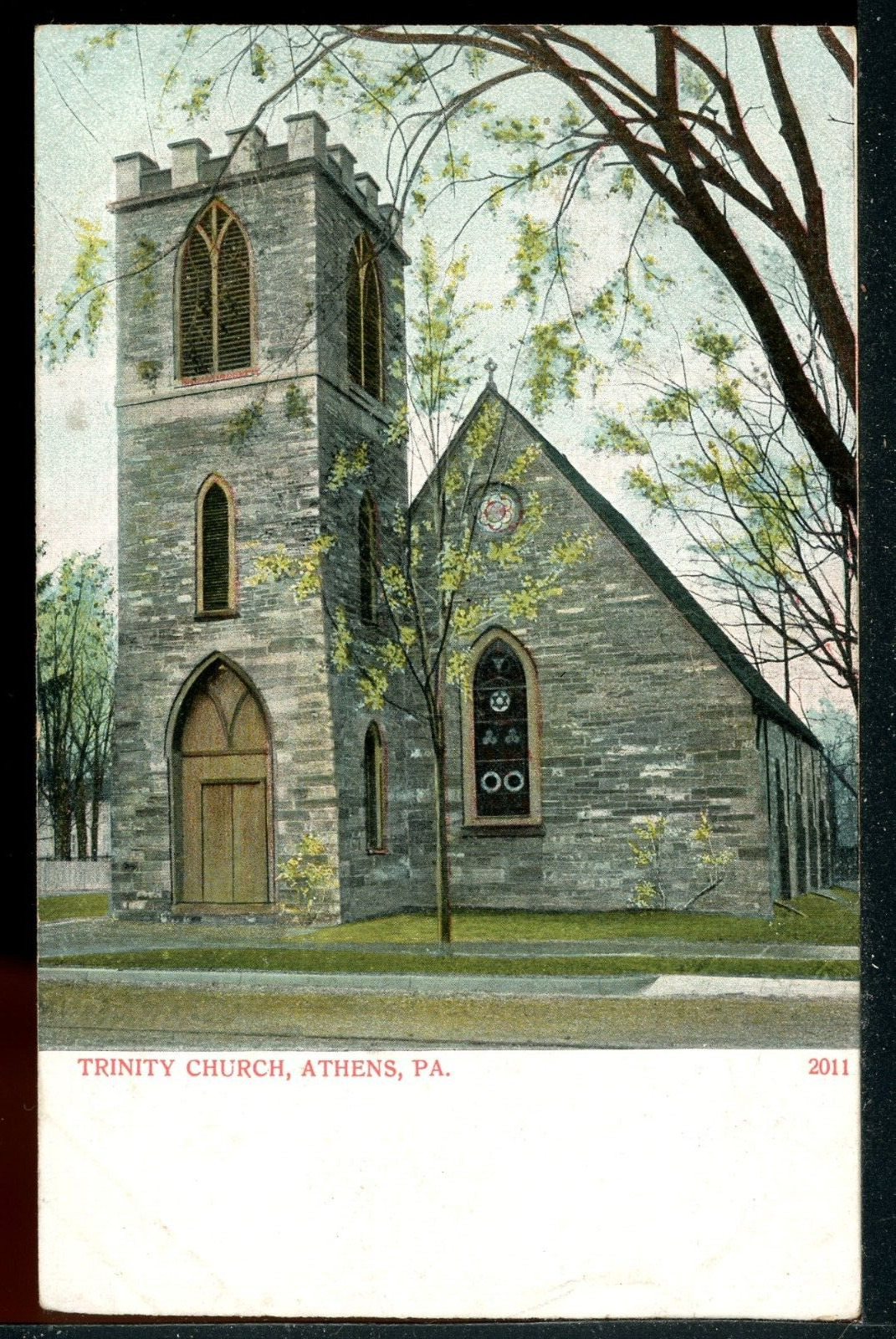 1910 Athens Pennsylvania Trinity Church Historic Vintage Postcard C019