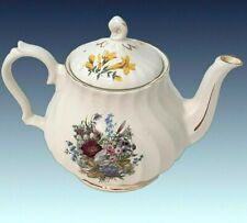 Vintage Crown Dorset Staffordshire England Teapot Spring Floral Design Gold Trim picture