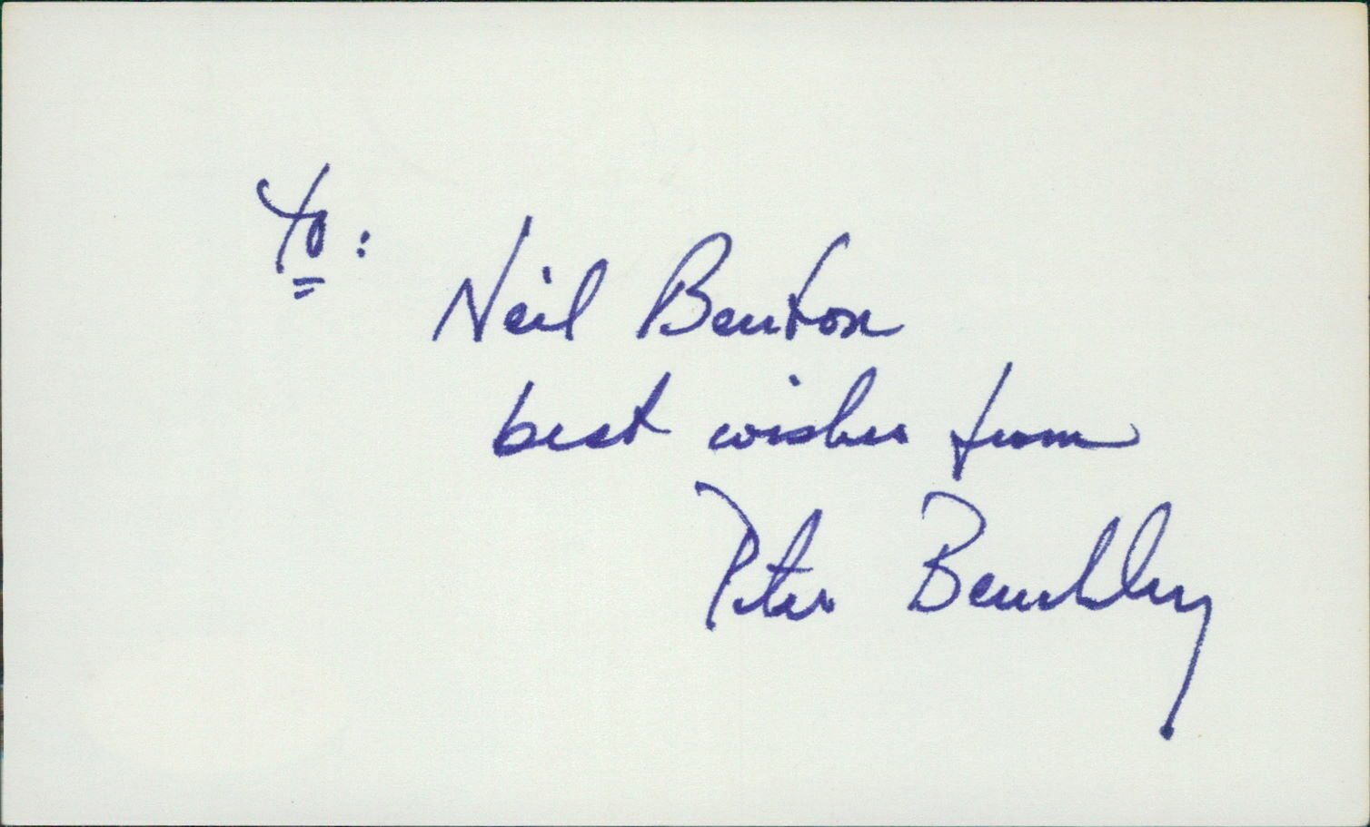 Peter Benchley Author Screenwriter Signed 3x5 Index Card JSA Authenticated