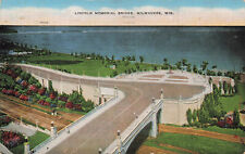 LINCOLN MEMORIAL BRIDGE POSTCARD MILWAUKEE WI WISCONSIN 1940s picture