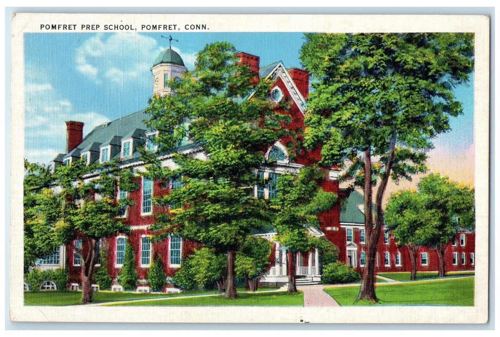 1941 Pomfret Prep School Exterior Pomfret Connecticut CT Posted Trees Postcard