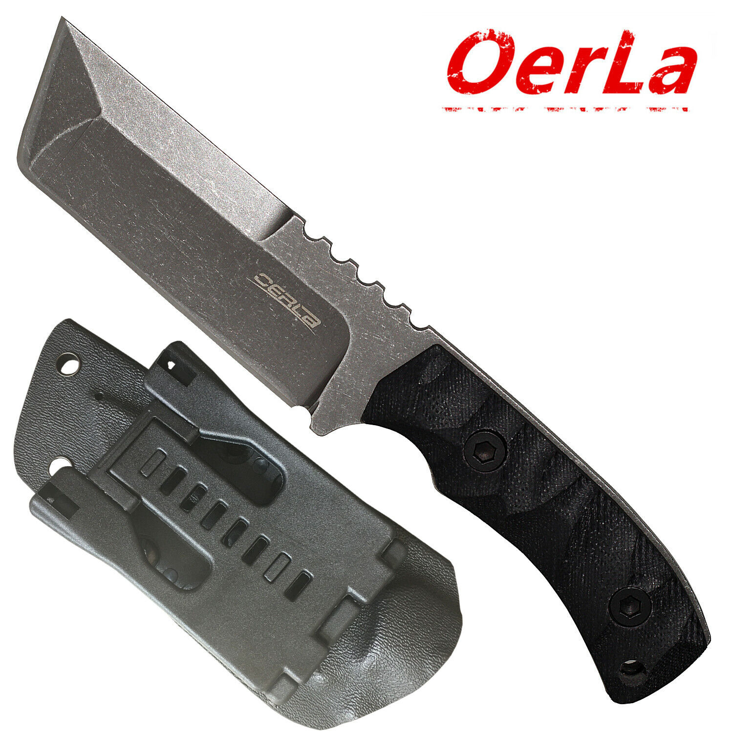 Oerla Field Knife Fixed Blade Stonewashed Cleaver G10 Handle and Kydex Sheath
