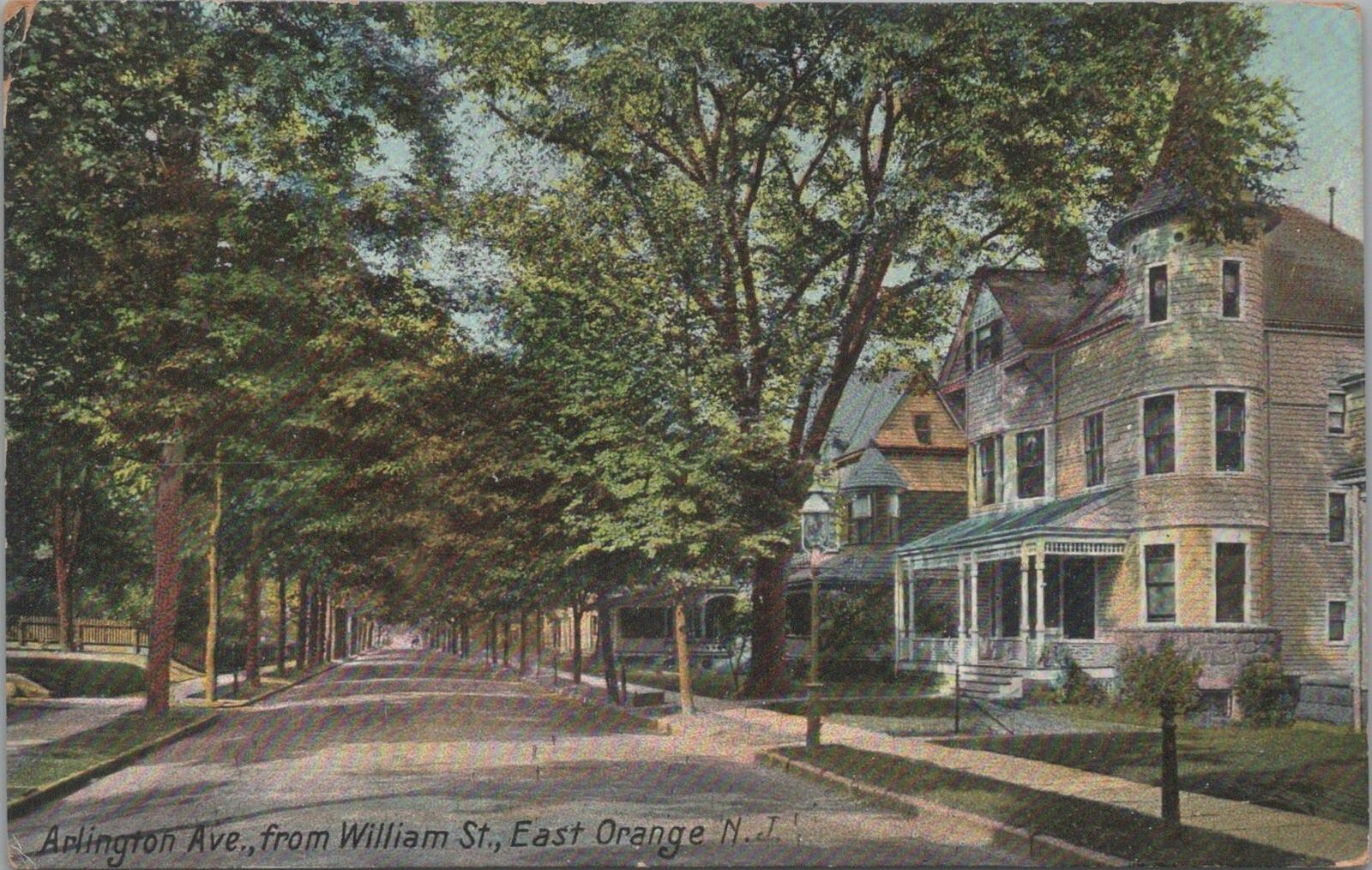 Postcard Arlington Ave from William St East Orange NJ 1909