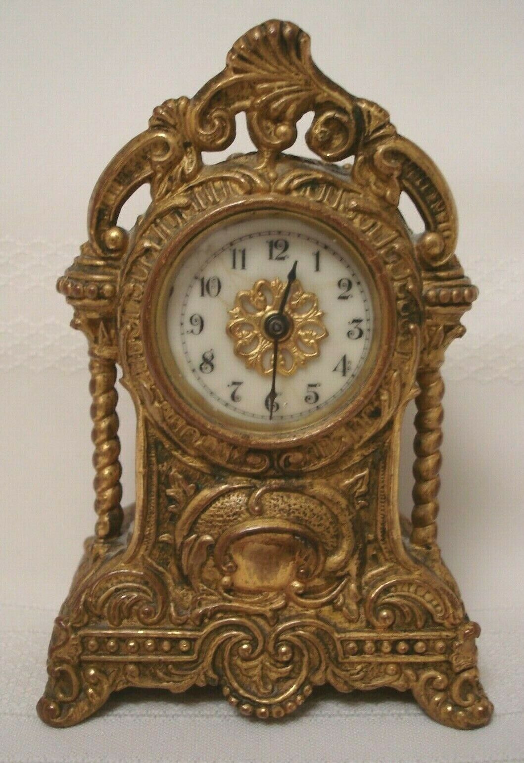 ANTIQUE sm ORNATE DESK CARRIAGE CLOCK WATERBURY CLOCK CO Pat. 1894