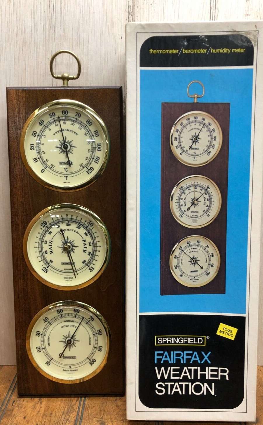 Vintage Springfield Fairfax Wall Hanging Weather Station w/ Box