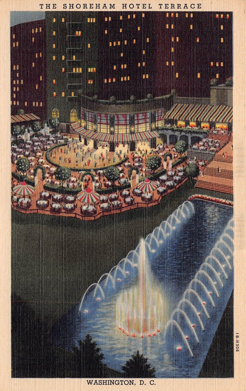 Washington DC Shoreham Hotel Terrace Linen Night View Aerial 1940s Postcard J10