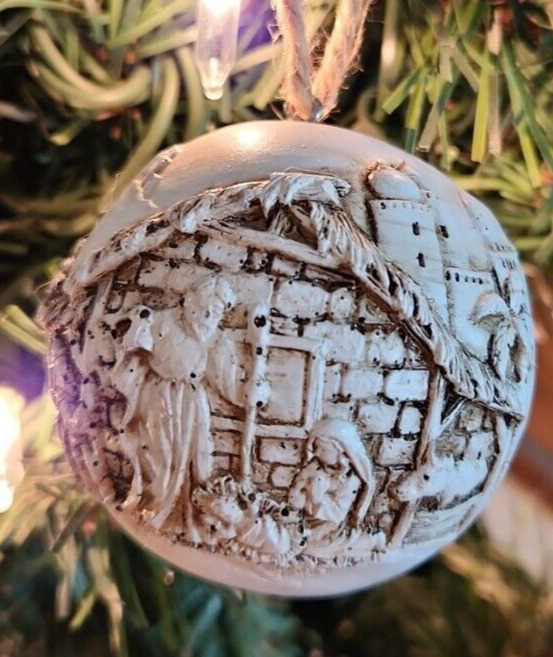NEW Nativity Christmas Ornament Sculpted Ball Jesus Mary Joseph Manger Bethlehem