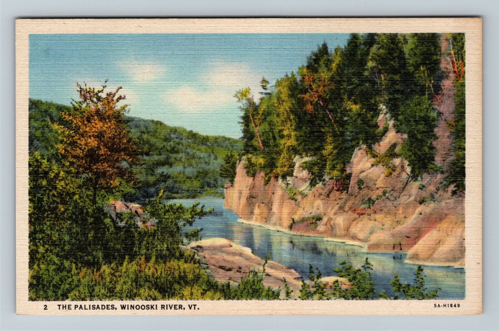 Winooski River VT, The Palisades, Linen Vermont Postcard
