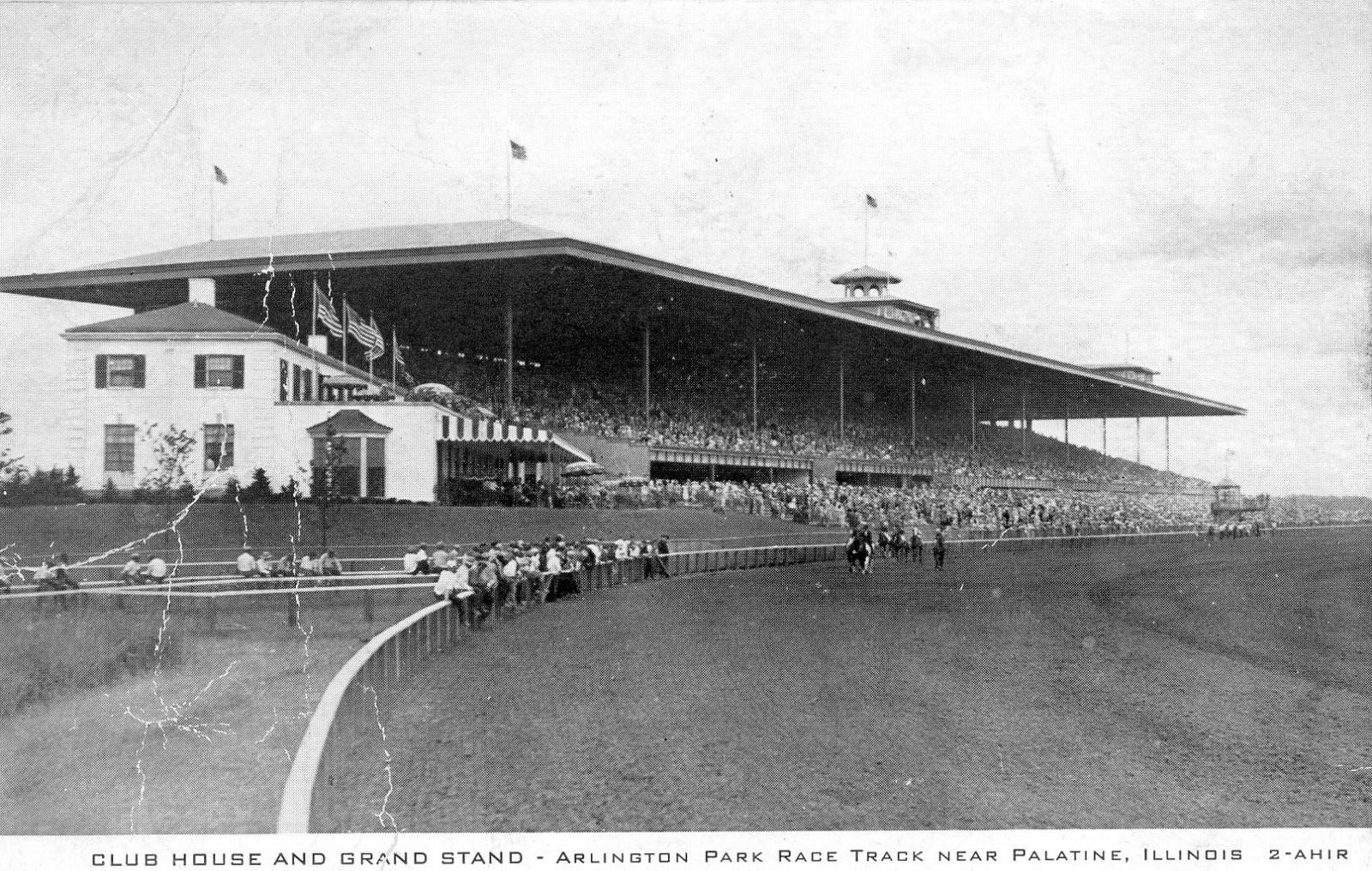 Postcard RPPC View of Club House & Grand Stand, Arlington Park  Race Track, IL
