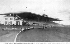 Postcard RPPC View of Club House & Grand Stand, Arlington Park  Race Track, IL picture