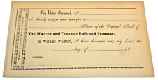 1871 WARREN AND VENANGO RAILROAD NYC UNUSED CAPITAL STOCK TRANSFER FORM picture