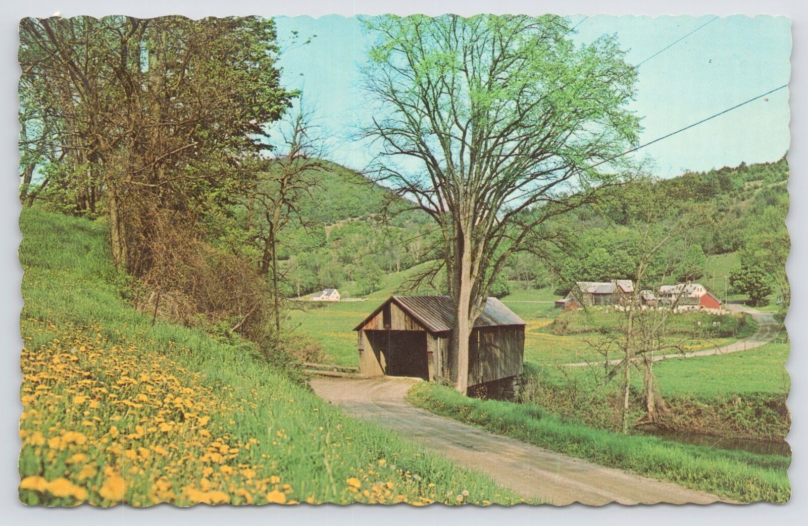 Tunbridge Vermont~Cilley Covered Bridge Over The White River~Vintage Postcard