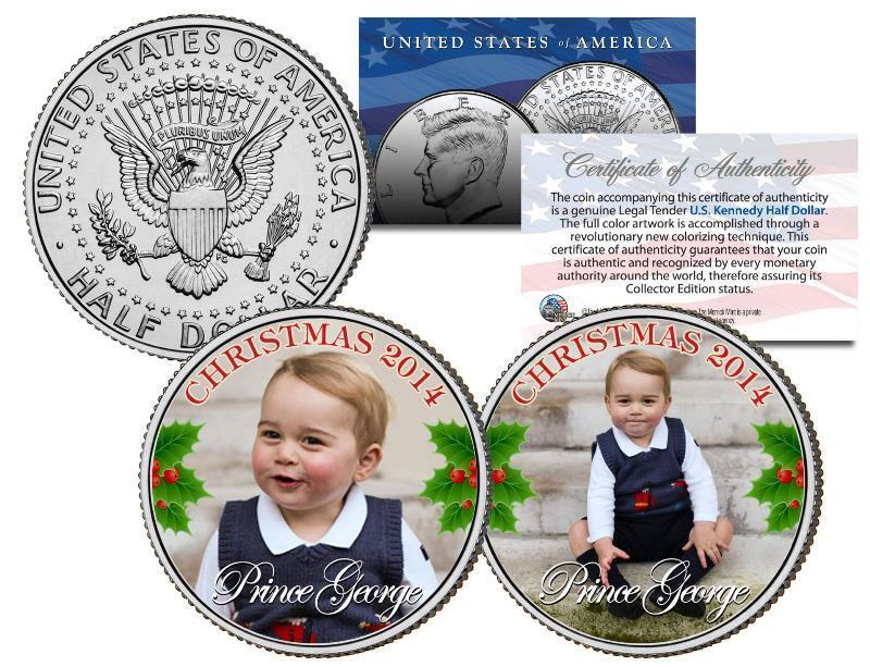PRINCE GEORGE CAMBRIDGE *2014 CHRISTMAS* Colorized JFK Half Dollar US 2-Coin Set