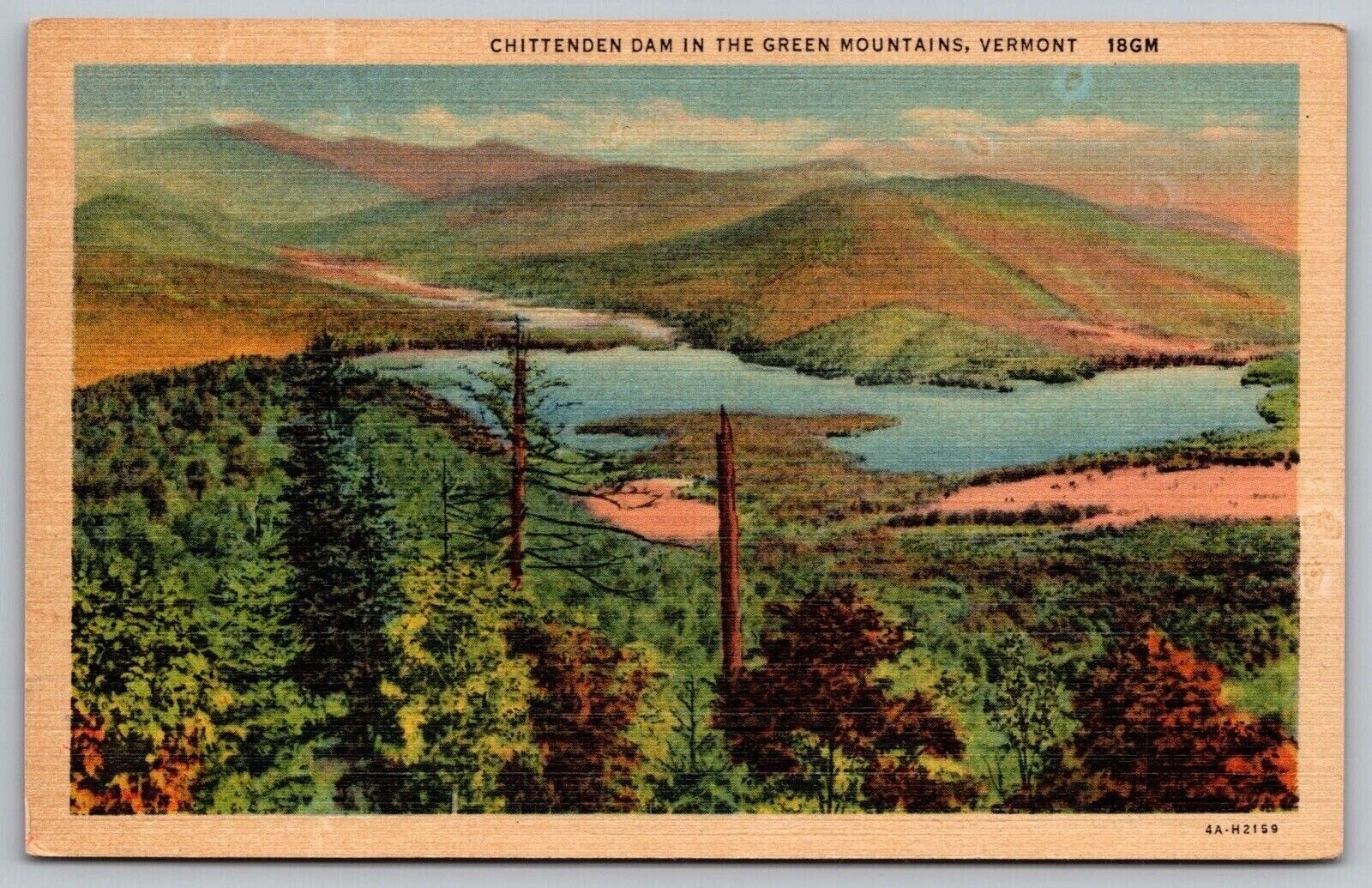 Chittenden Dam In Green Mountains Vermont VT Lake Linen Postcard UNP VTG Unused