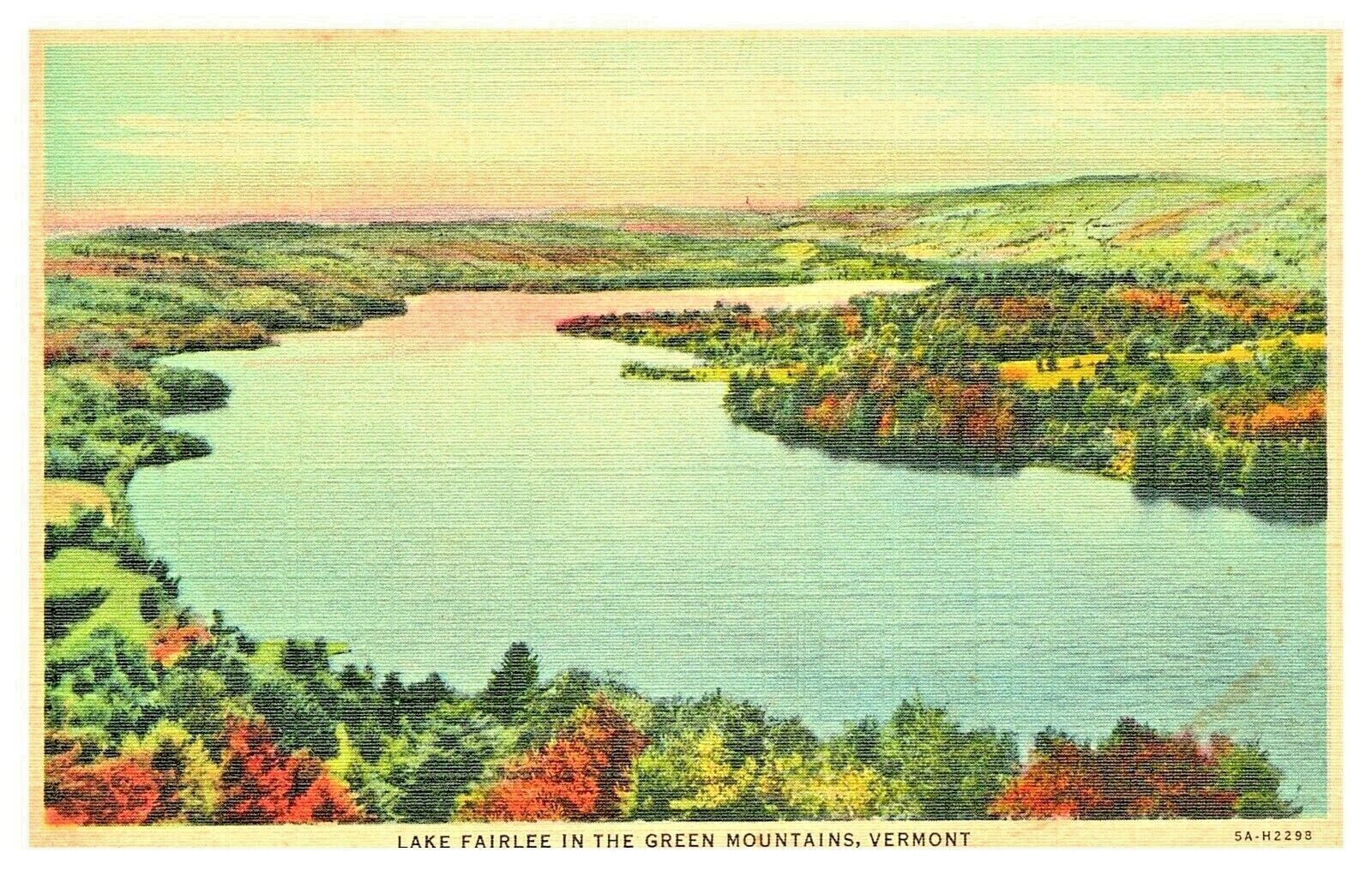 1930s Lake Fairlee in The Green Mountains Vermont Aerial Linen Old Postcard E6