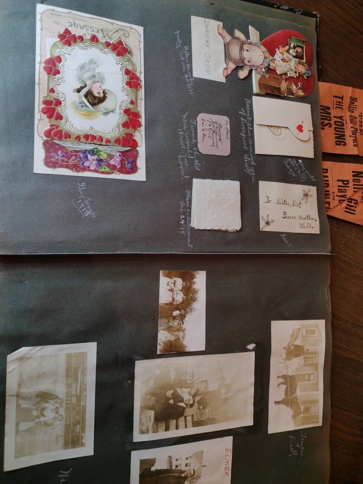 Antique 1914 Scrapbook Bethel Vermont Photos Letters Tickets Valentine\'s