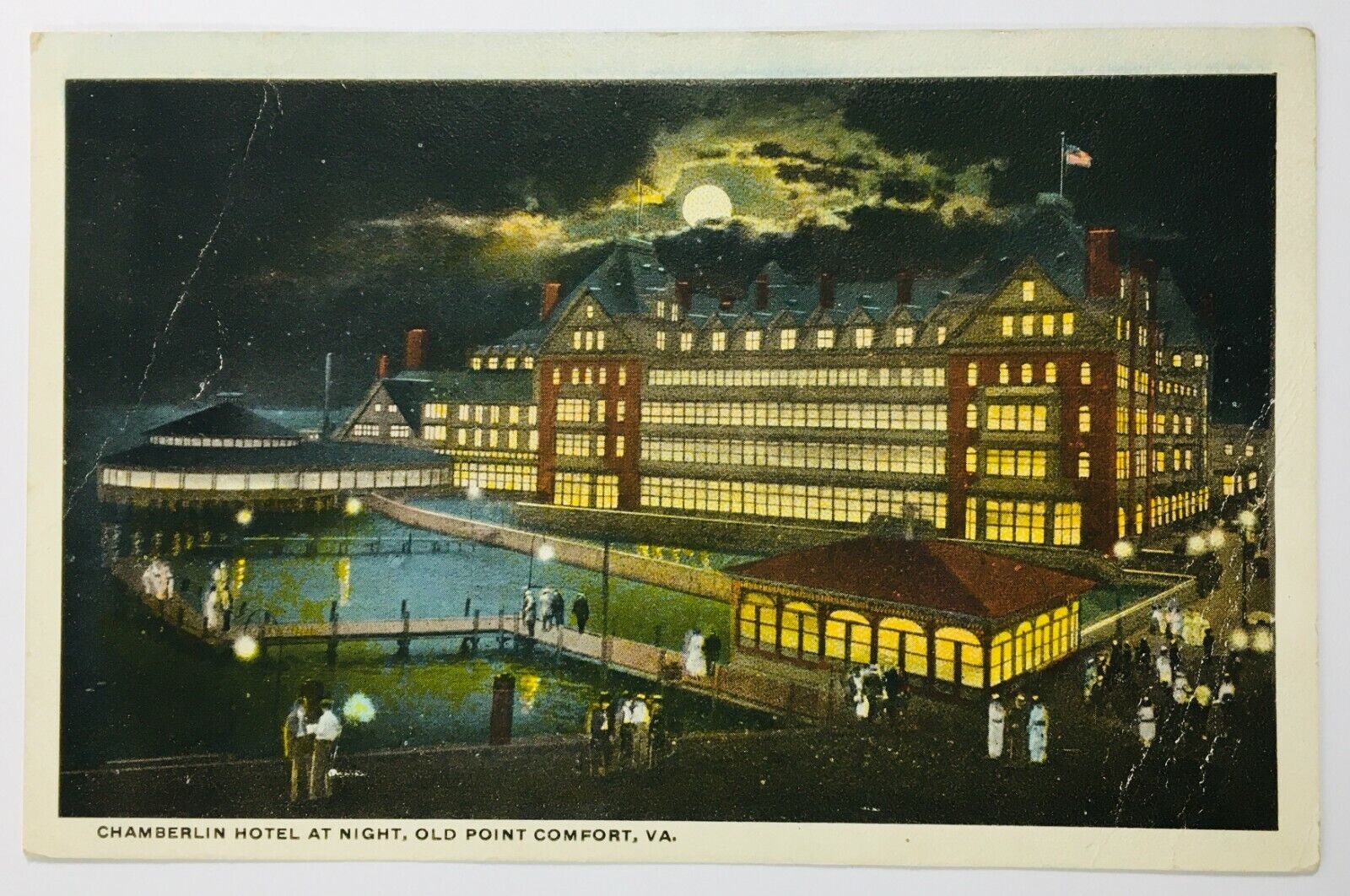 Chamberlin Hotel at Night Postcard Old Point, VA PM 1938