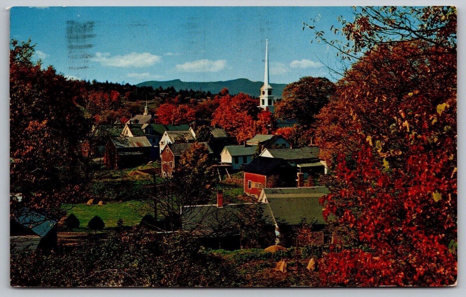 Stowe Vermont Village Birds Eye View Church Autumn Fall Cancel 1967 WOB Postcard