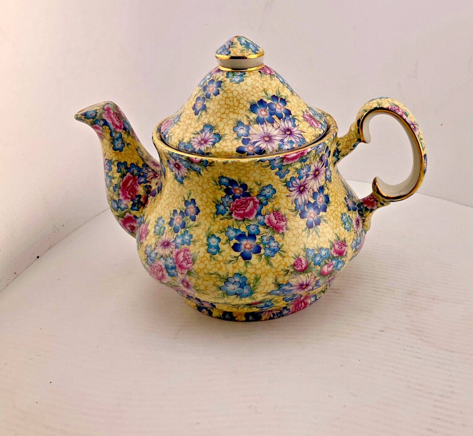 Crown Dorset yellow chintz pattern  fine ceramic tea pot